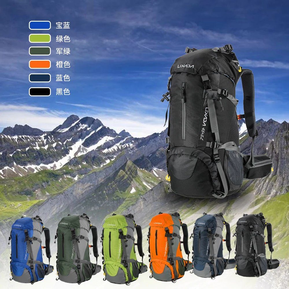 50L Waterproof Backpack Outdoor Sport Hiking Camping Traveling Pack Mountaineering Climbing Trekking Bag Knapsack w Rain Cover
