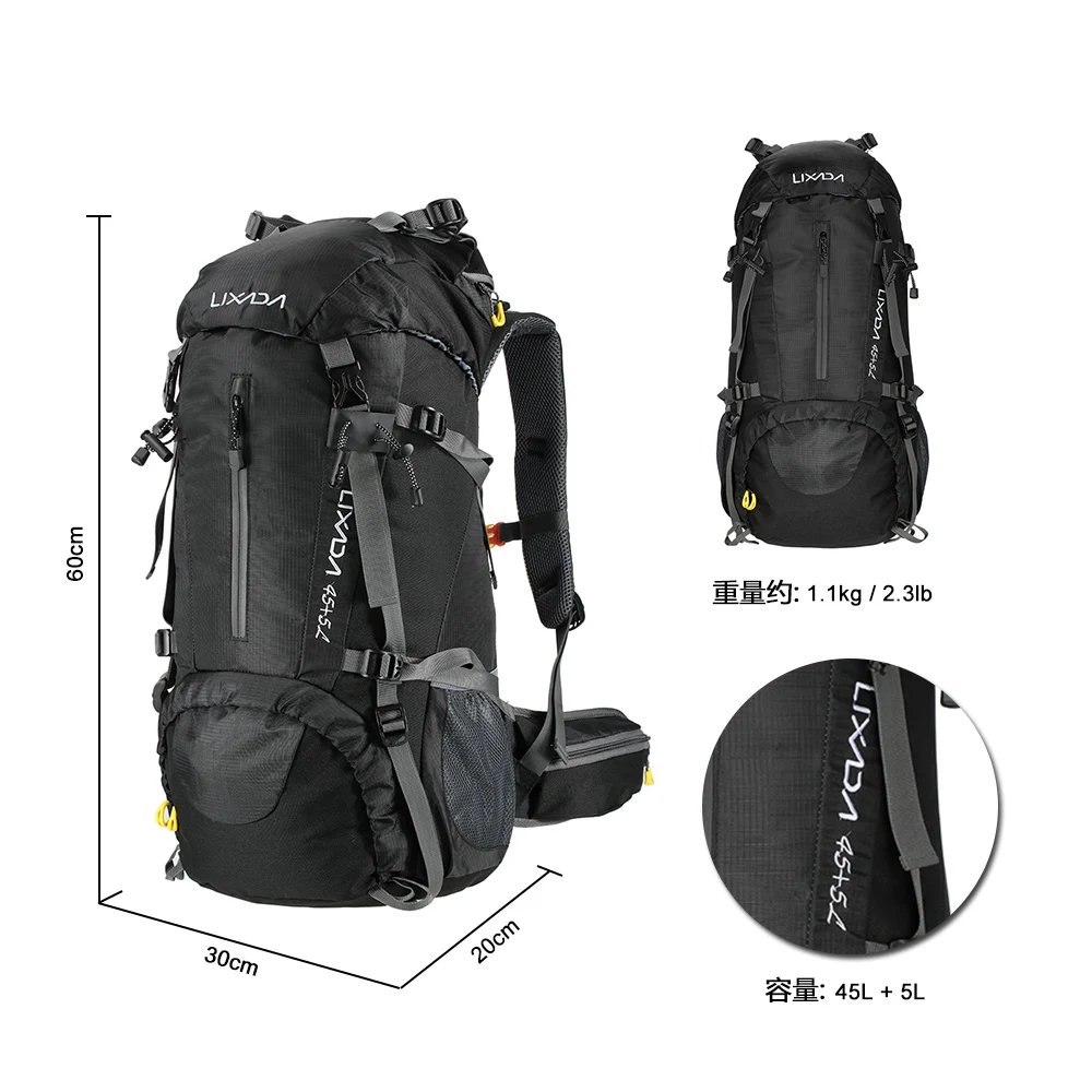50L Waterproof Backpack Outdoor Sport Hiking Camping Traveling Pack Mountaineering Climbing Trekking Bag Knapsack w Rain Cover