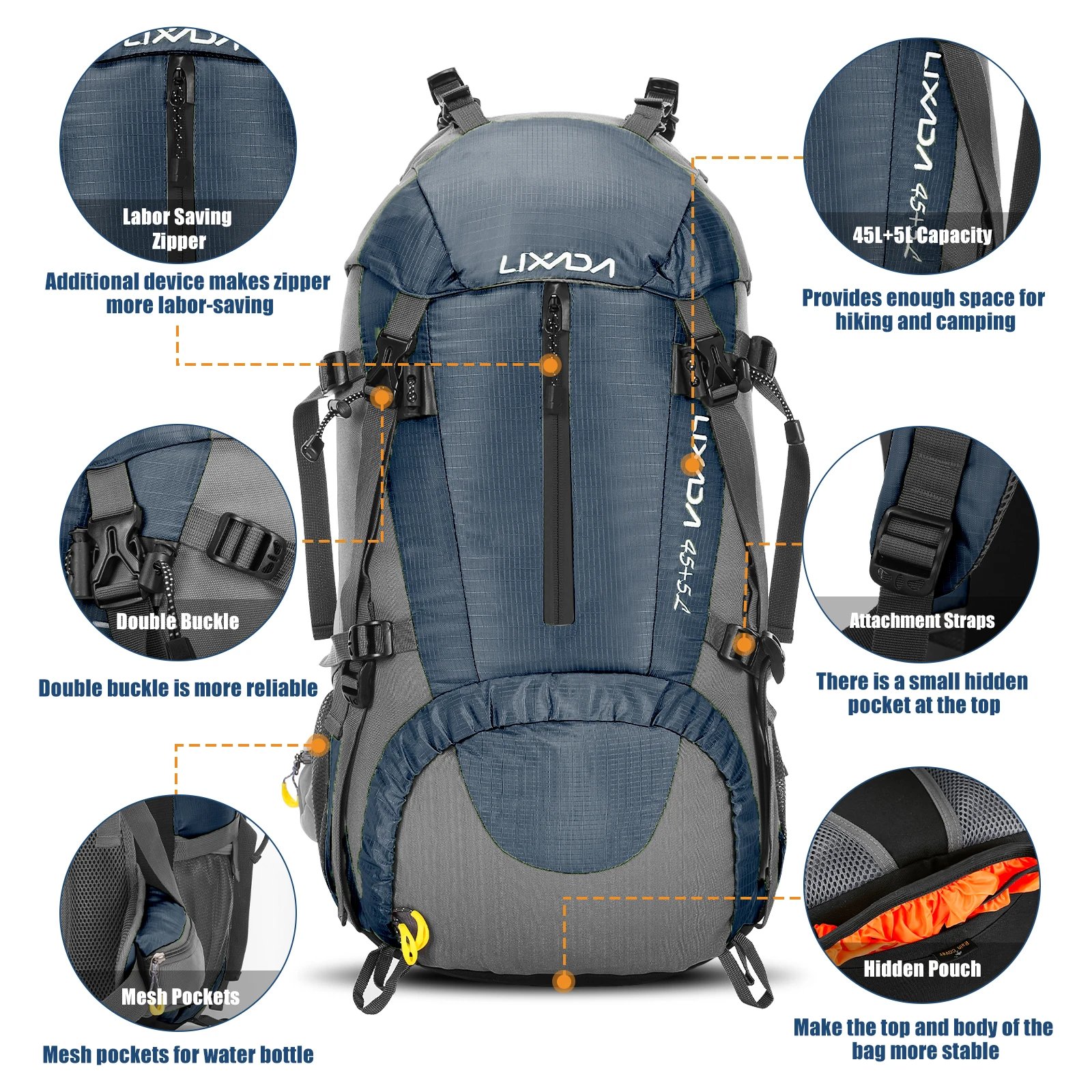 50L Waterproof Backpack Outdoor Sport Hiking Camping Traveling Pack Mountaineering Climbing Trekking Bag Knapsack w Rain Cover