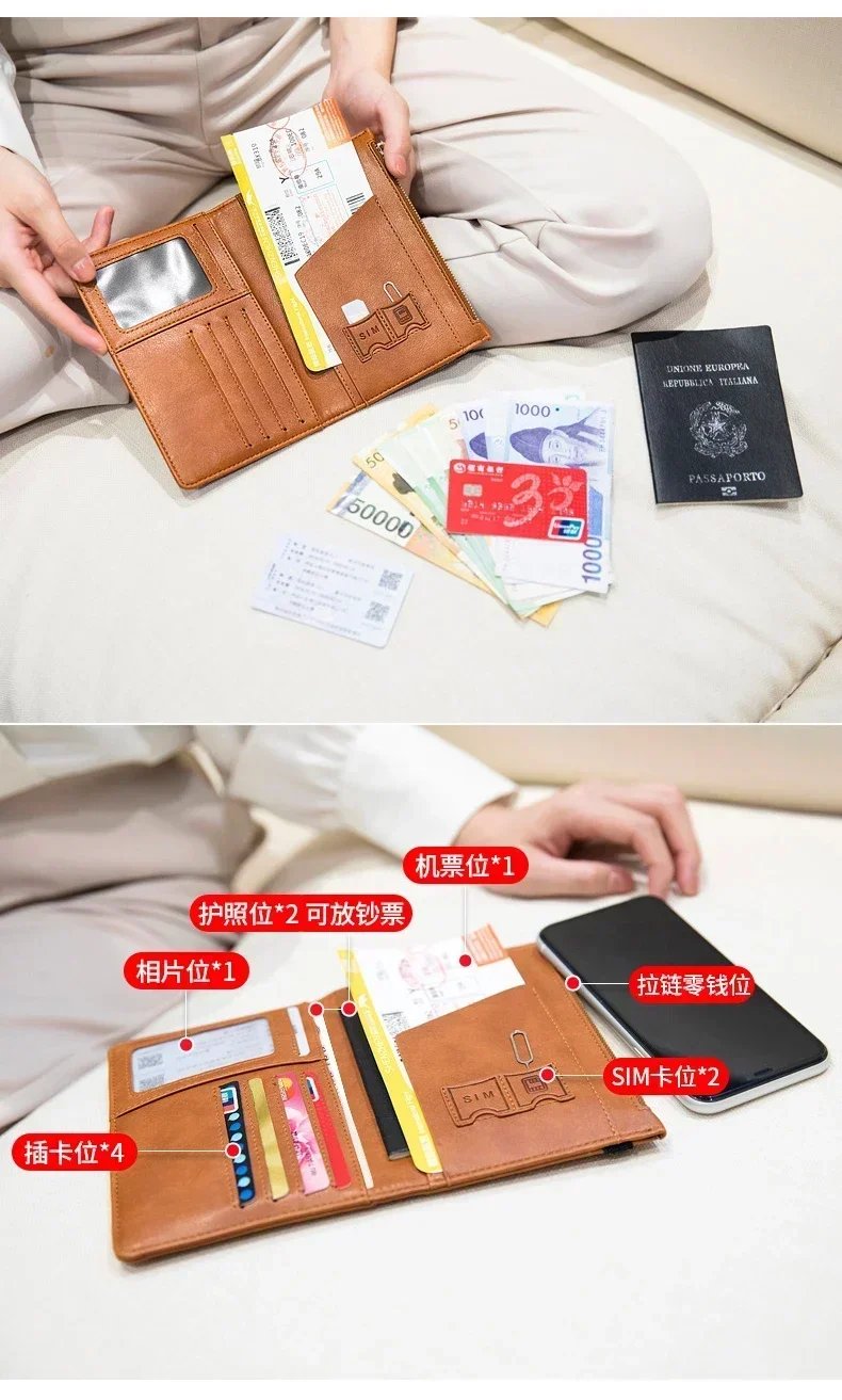RFID ANTI Blocking Thin Passport Holder Cover Case Travel Wallet for Men Women Multi-Function ID Bank Card Holder Accessories