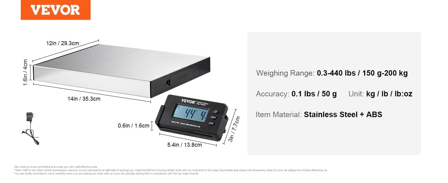 VEVOR Split Type Digital Shipping Scale Electronic Postal Mailing Weighing Scale with LCD Screen Timer for Luggage Post Office