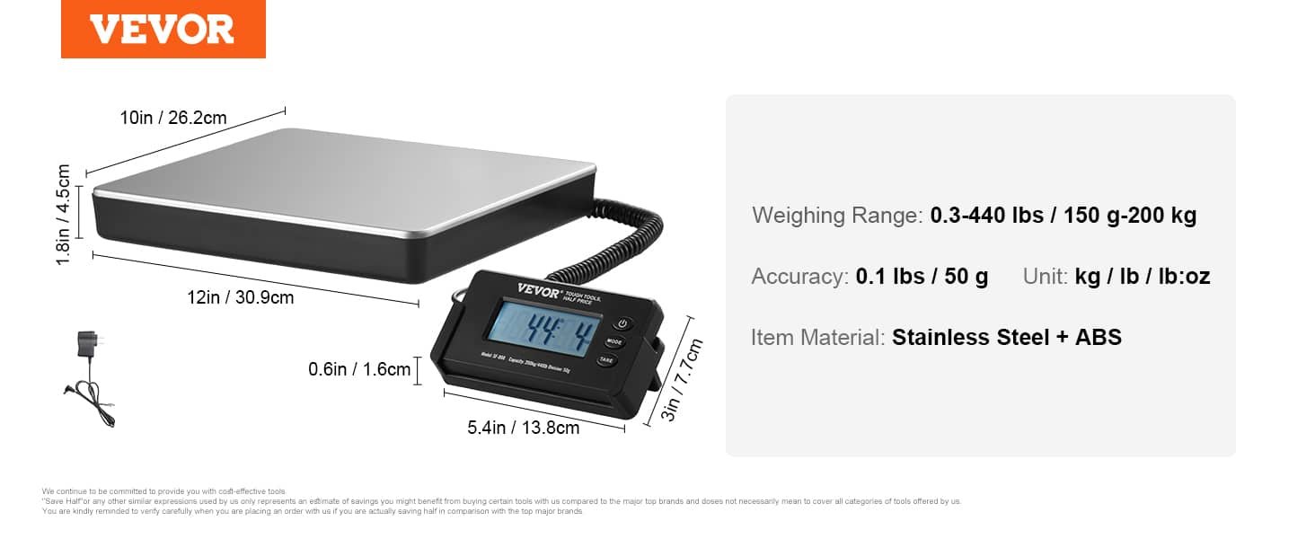 VEVOR Split Type Digital Shipping Scale Electronic Postal Mailing Weighing Scale with LCD Screen Timer for Luggage Post Office