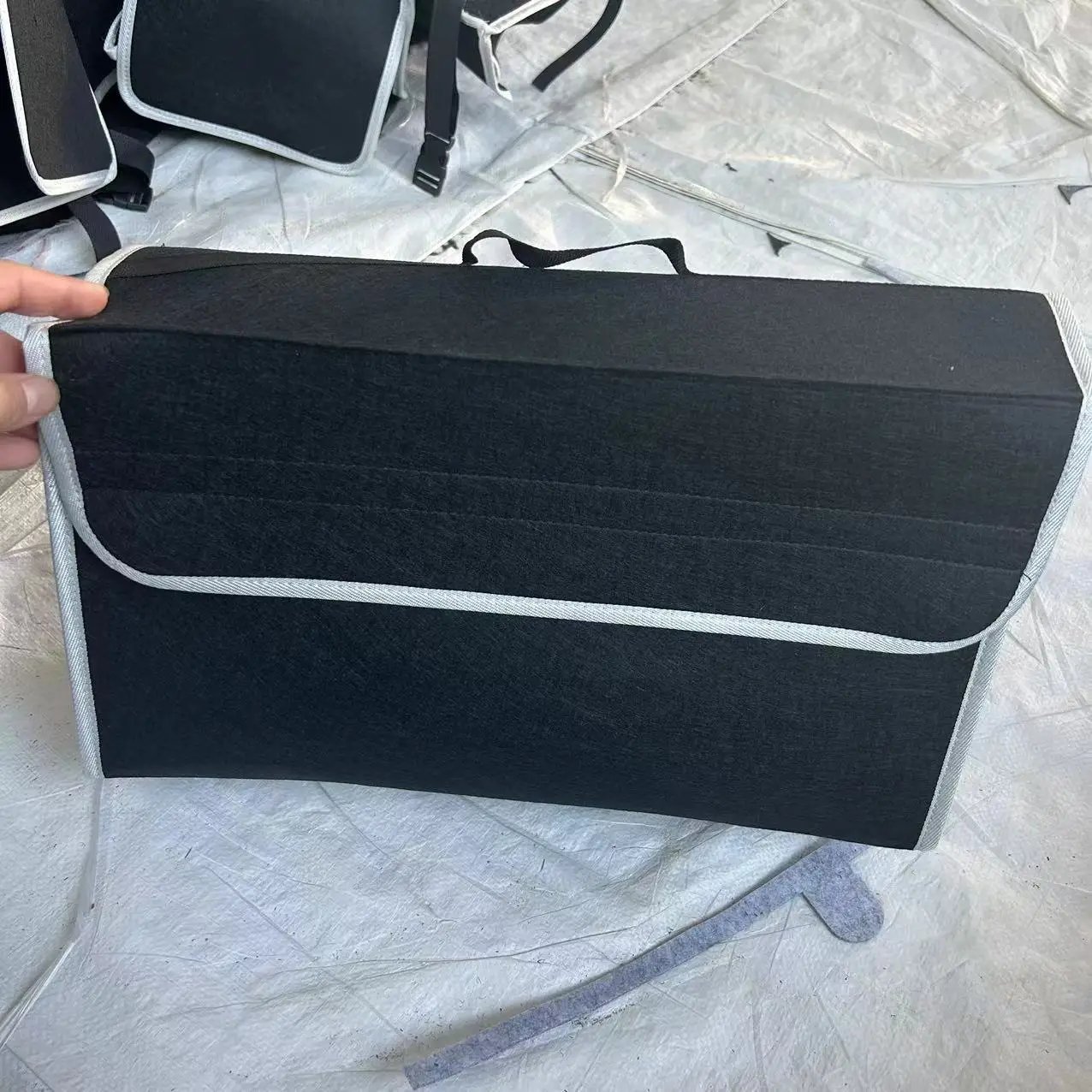 Gray Anti Slip Compartment Boot Storage Organizer Tool Car Storage Bag Car Trunk Organizer Soft Felt Storage Box Car Accessories