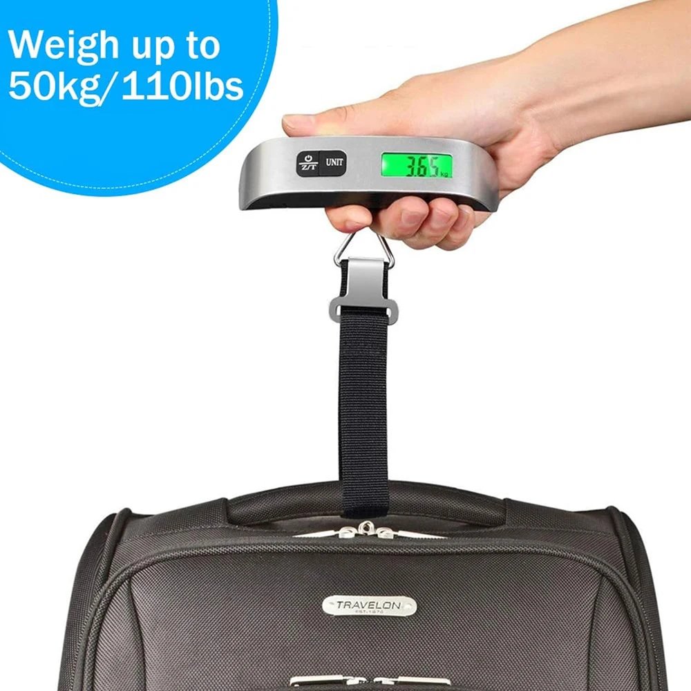 Digital Luggage Scale 110Lb/50Kg Hanging Baggage Scale LCD Display Portable Suitcase Weighing Scale Travel Luggage Weight Scale