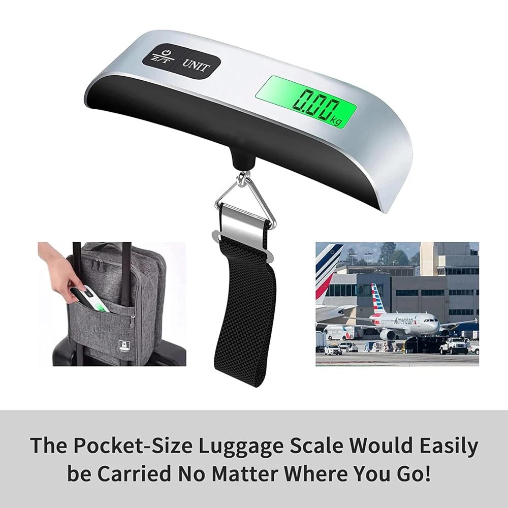 Digital Luggage Scale 110Lb/50Kg Hanging Baggage Scale LCD Display Portable Suitcase Weighing Scale Travel Luggage Weight Scale