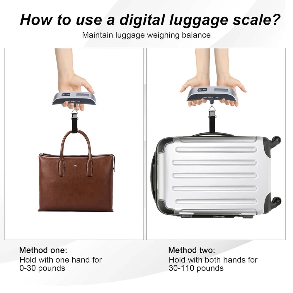 Digital Luggage Scale 110Lb/50Kg Hanging Baggage Scale LCD Display Portable Suitcase Weighing Scale Travel Luggage Weight Scale