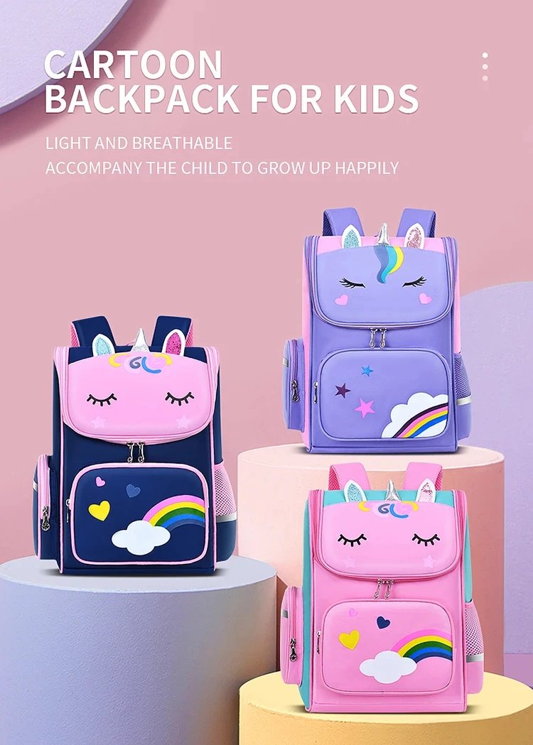 New CHILDREN'S Elementary School Students Schoolbag 6-12 Years Old Boys and Girls Shoulders Backpack 1-6 Grades Unicorn Cute Wat