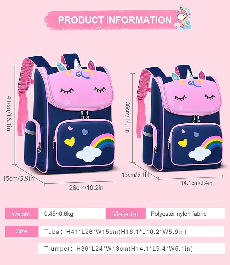 New CHILDREN'S Elementary School Students Schoolbag 6-12 Years Old Boys and Girls Shoulders Backpack 1-6 Grades Unicorn Cute Wat