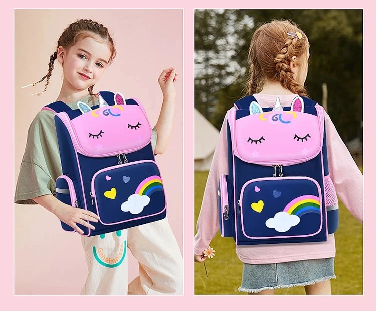 New CHILDREN'S Elementary School Students Schoolbag 6-12 Years Old Boys and Girls Shoulders Backpack 1-6 Grades Unicorn Cute Wat