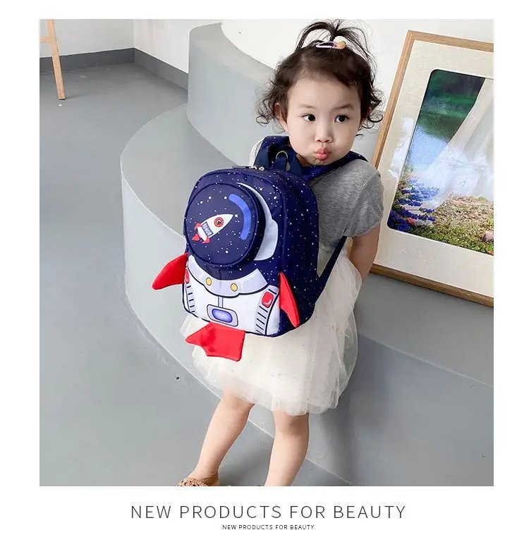 Rh-Mochi Kids Backpack With Safety Guide 3d With Drawing / Rocket / Lightweight / School