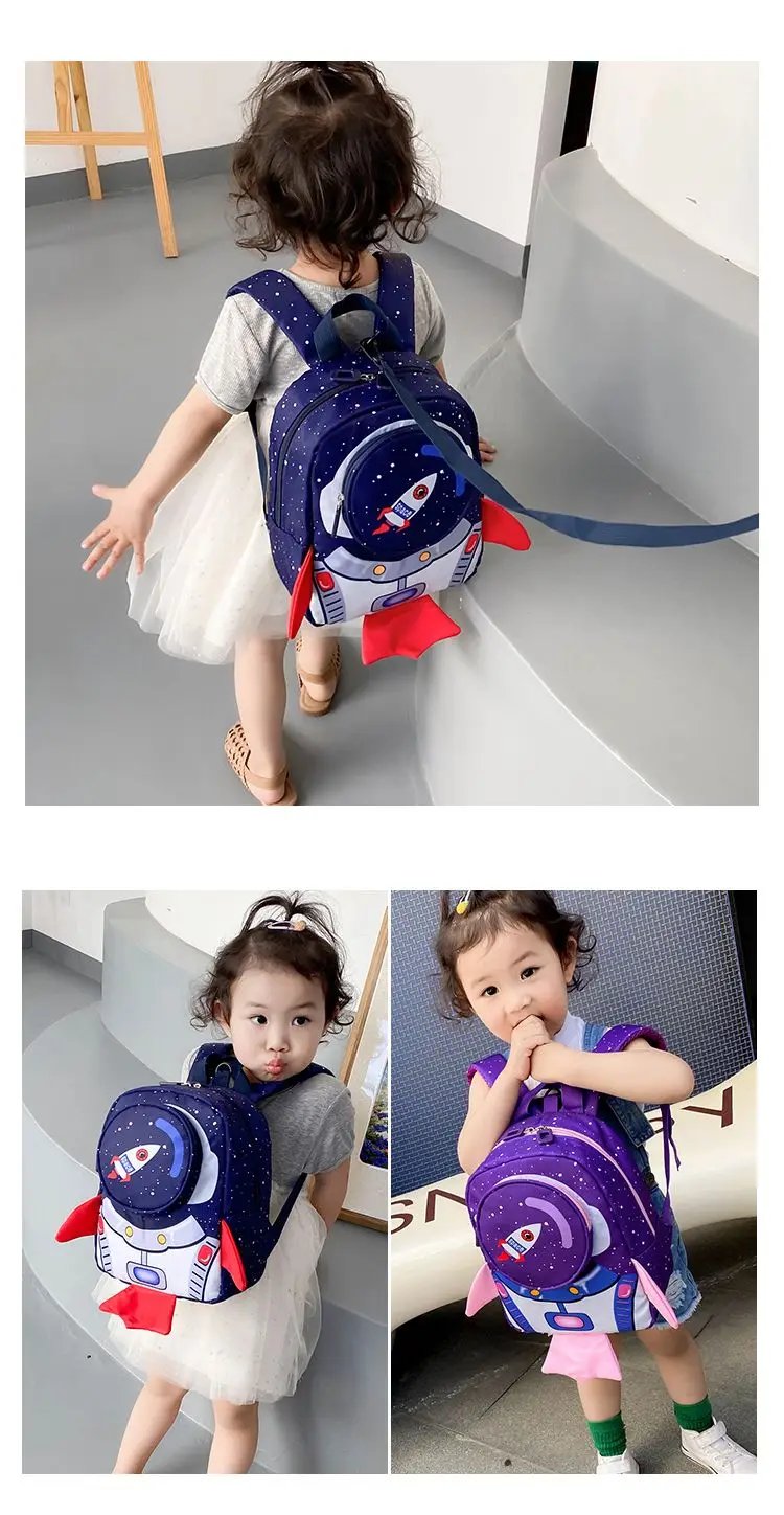 Rh-Mochi Kids Backpack With Safety Guide 3d With Drawing / Rocket / Lightweight / School