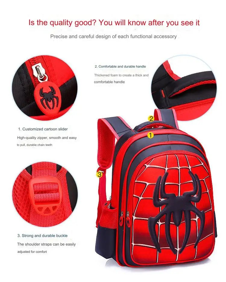 Spider King Kids Backpack: Waterproof Nylon & Large Capacity for 2-16 Year Olds