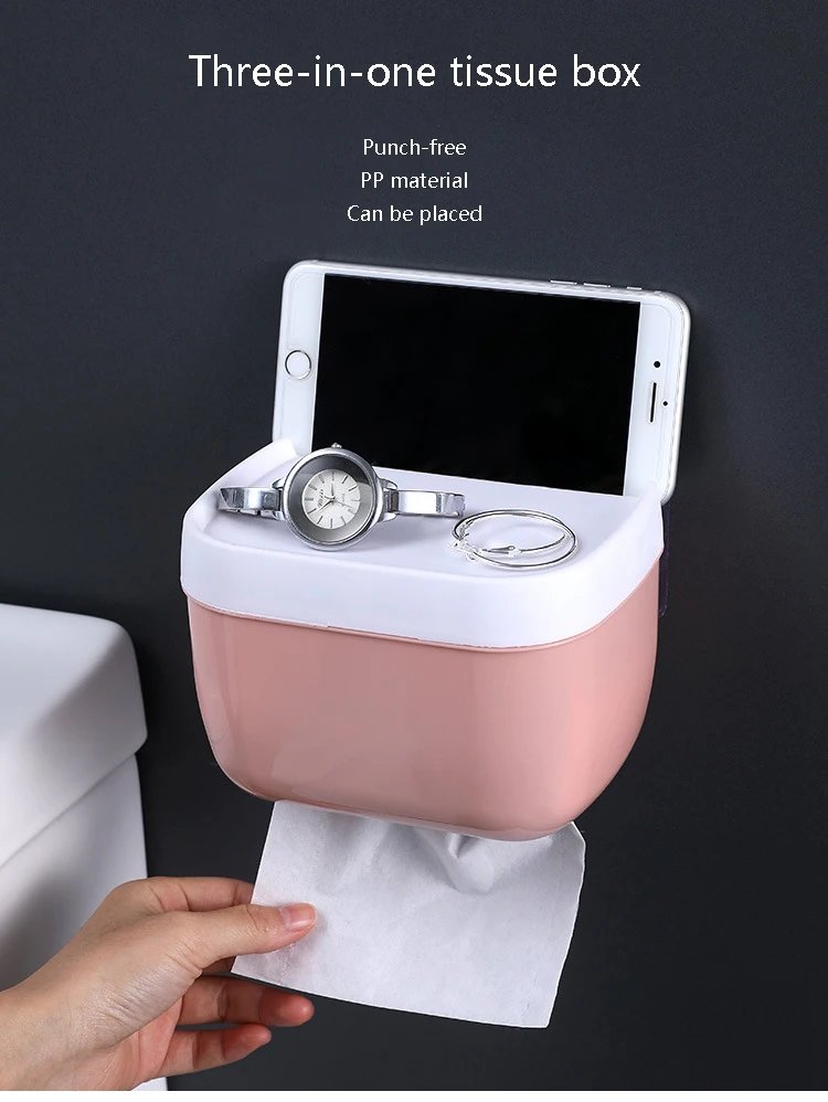 Wall Mount Tissue Holder for Bathroom Storage Box Punch-Free Home Supplies Phone Rack Case Toilet Paper Holder Waterproof
