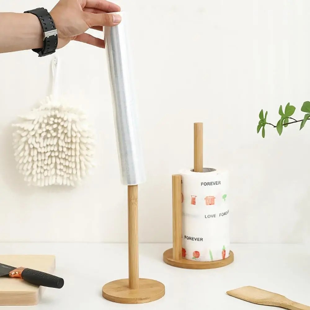 Wood Paper Towel Holder Durable Anti-Skid Tissue Vertical Stand Rack Hook For Kitchens Bathrooms Living Rooms Restaurant
