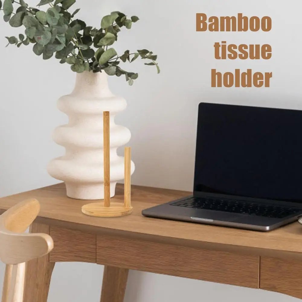 Wood Paper Towel Holder Durable Anti-Skid Tissue Vertical Stand Rack Hook For Kitchens Bathrooms Living Rooms Restaurant