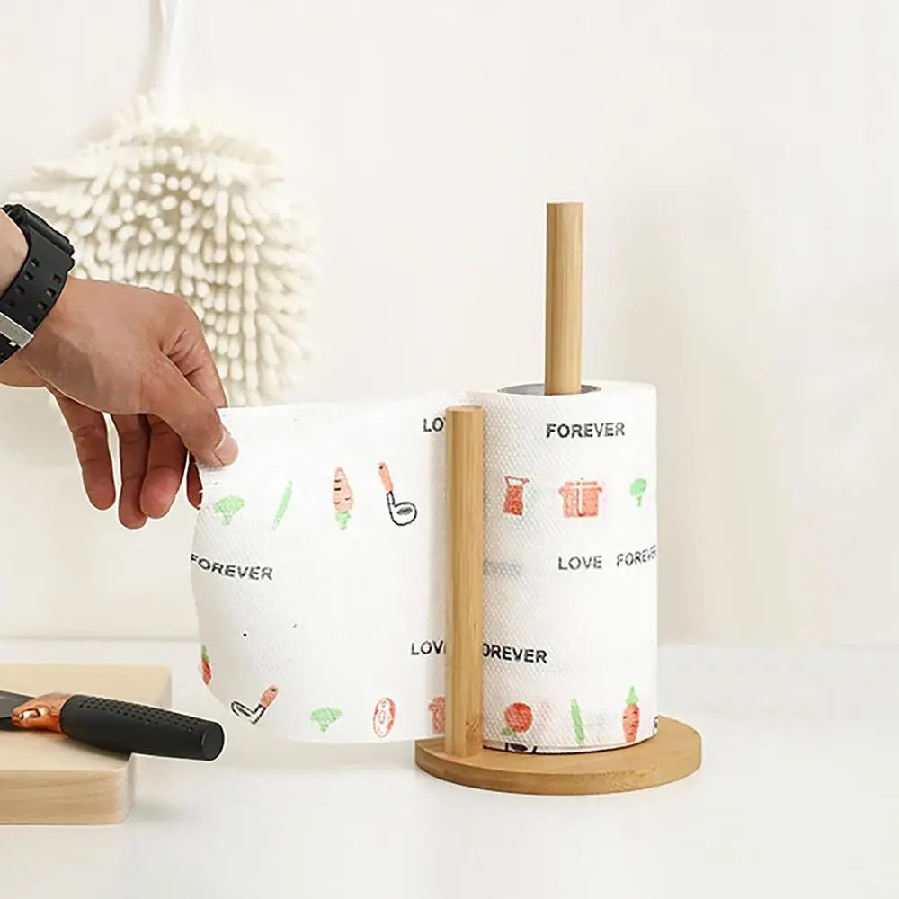 Wood Paper Towel Holder Durable Anti-Skid Tissue Vertical Stand Rack Hook For Kitchens Bathrooms Living Rooms Restaurant