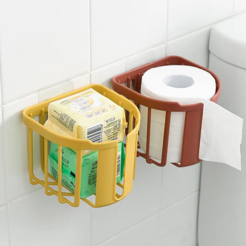Bathroom Kitchen Tissue Box Punch-Free Toilet Paper Shelf Wall-Mounted Sticky Paper Storage Box Roll Paper Holder Toilet Storage