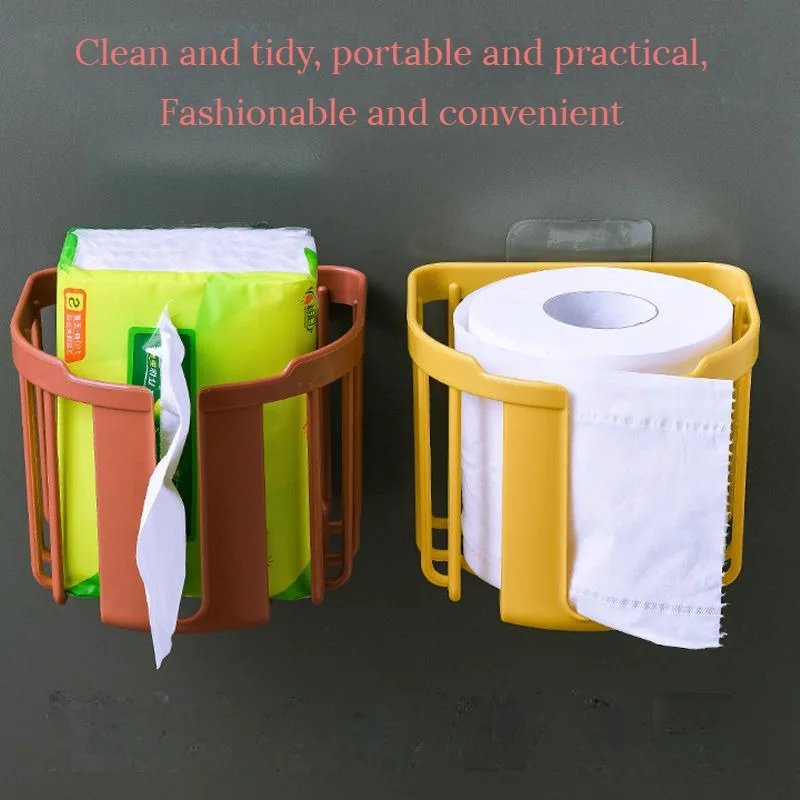 Bathroom Kitchen Tissue Box Punch-Free Toilet Paper Shelf Wall-Mounted Sticky Paper Storage Box Roll Paper Holder Toilet Storage