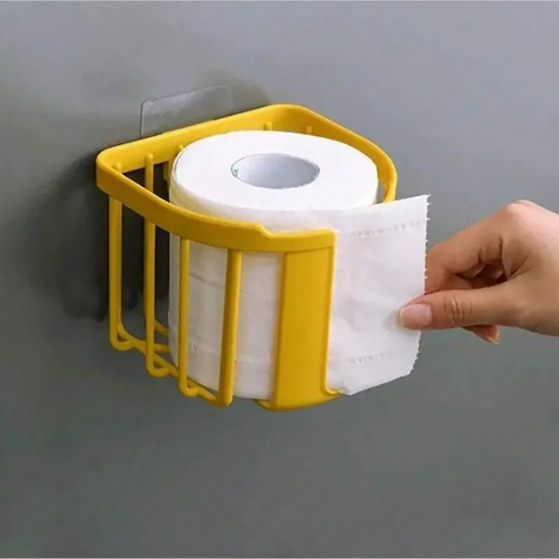 Bathroom Kitchen Tissue Box Punch-Free Toilet Paper Shelf Wall-Mounted Sticky Paper Storage Box Roll Paper Holder Toilet Storage