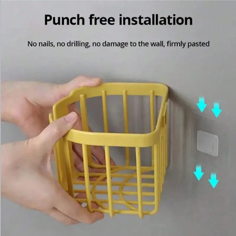Bathroom Kitchen Tissue Box Punch-Free Toilet Paper Shelf Wall-Mounted Sticky Paper Storage Box Roll Paper Holder Toilet Storage
