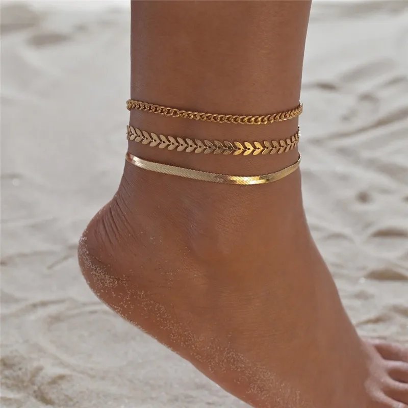 Simple Chain Anklet for Women 3 pcs Set