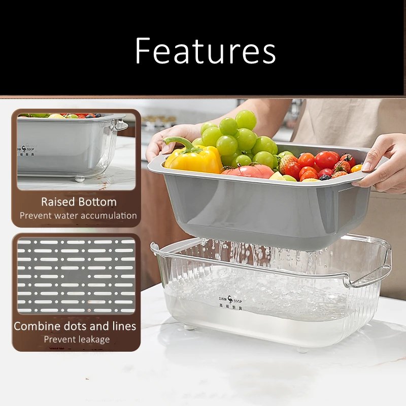 LFGB Certificated 316L Stainless Steel Slicer with Food Container 2 in 1 Vegetable Fruit Washer and Grater Kitchen Strainer