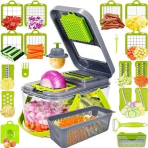 12/22 in 1 Multifunktionaler Gemüseschneider Zwiebelreibe Karotten Kartoffelraspler Obstschneider Knoblauchhacker Küchenwerkzeug