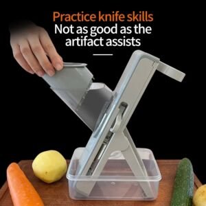 Slicer Safe Mandoline Gemüseschneider Gemüsewürfler Schneider für Julienne, Pommes Frites und Kartoffeln mit Aufbewahrungsbox und Deckel.