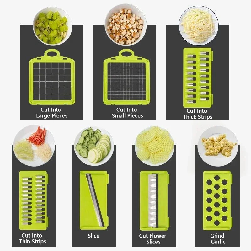 16 in 1 Multifunctional Vegetable Chopper Onion Chopper Handle Food Grid Food Chopper Kitchen Vegetable Slicer Dicer