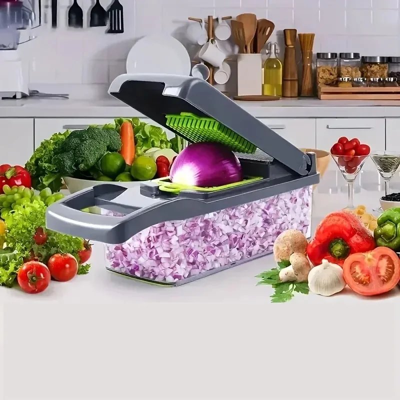 16 in 1 Multifunctional Vegetable Chopper Onion Chopper Handle Food Grid Food Chopper Kitchen Vegetable Slicer Dicer