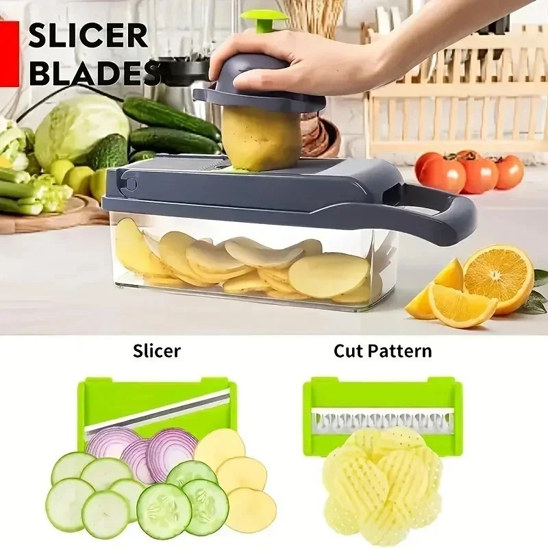 16 in 1 Multifunctional Vegetable Chopper Onion Chopper Handle Food Grid Food Chopper Kitchen Vegetable Slicer Dicer