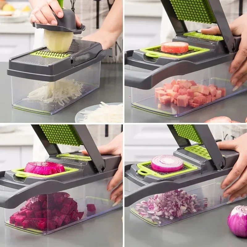 16 in 1 Multifunctional Vegetable Chopper Onion Chopper Handle Food Grid Food Chopper Kitchen Vegetable Slicer Dicer