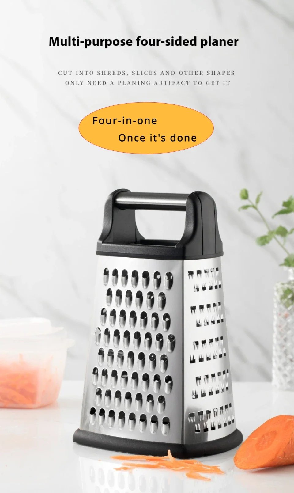 Four-Side Box Grater Cheese Grater with Container Stainless Steel Multipurpose Slicer for Vegetable Cutter Kitchen Accessorie