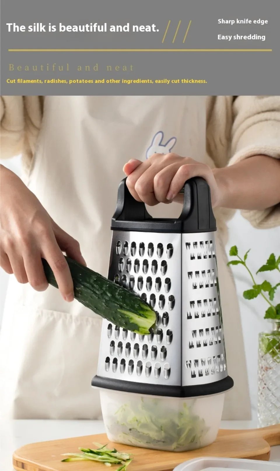 Four-Side Box Grater Cheese Grater with Container Stainless Steel Multipurpose Slicer for Vegetable Cutter Kitchen Accessorie