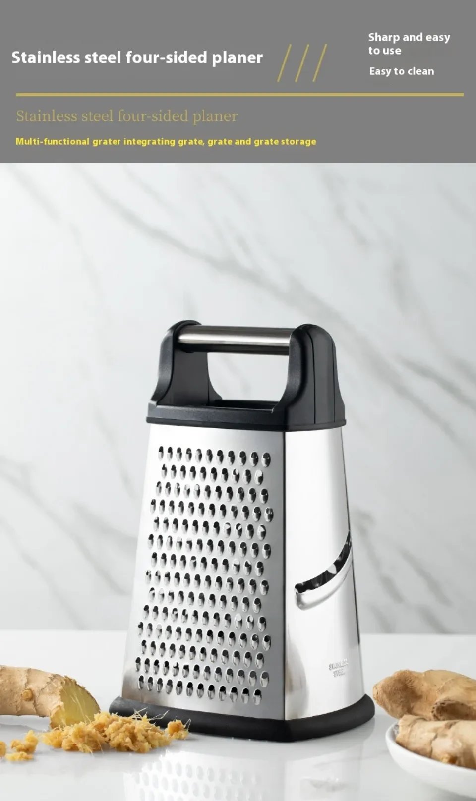 Four-Side Box Grater Cheese Grater with Container Stainless Steel Multipurpose Slicer for Vegetable Cutter Kitchen Accessorie