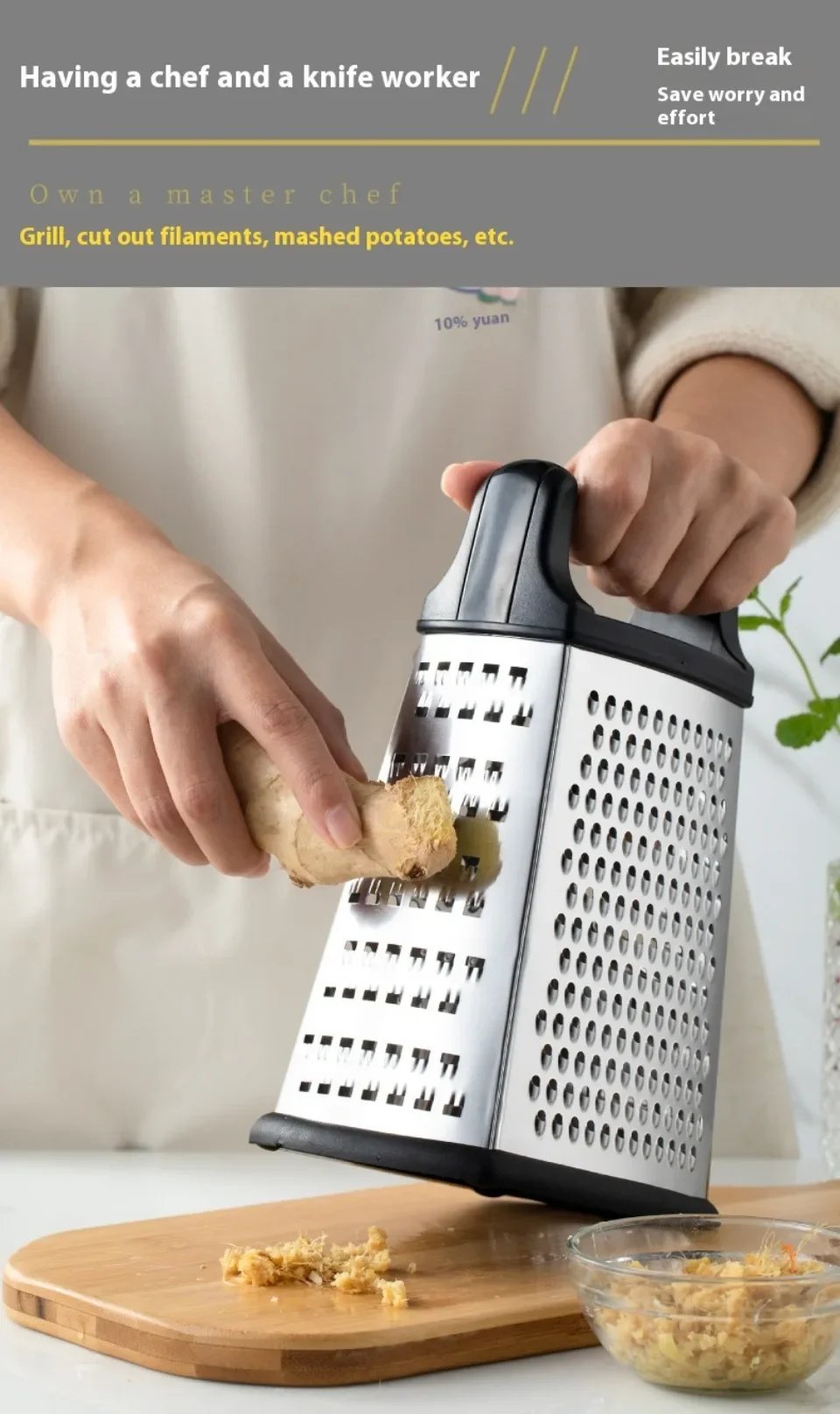 Four-Side Box Grater Cheese Grater with Container Stainless Steel Multipurpose Slicer for Vegetable Cutter Kitchen Accessorie