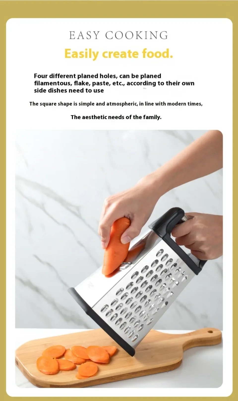 Four-Side Box Grater Cheese Grater with Container Stainless Steel Multipurpose Slicer for Vegetable Cutter Kitchen Accessorie