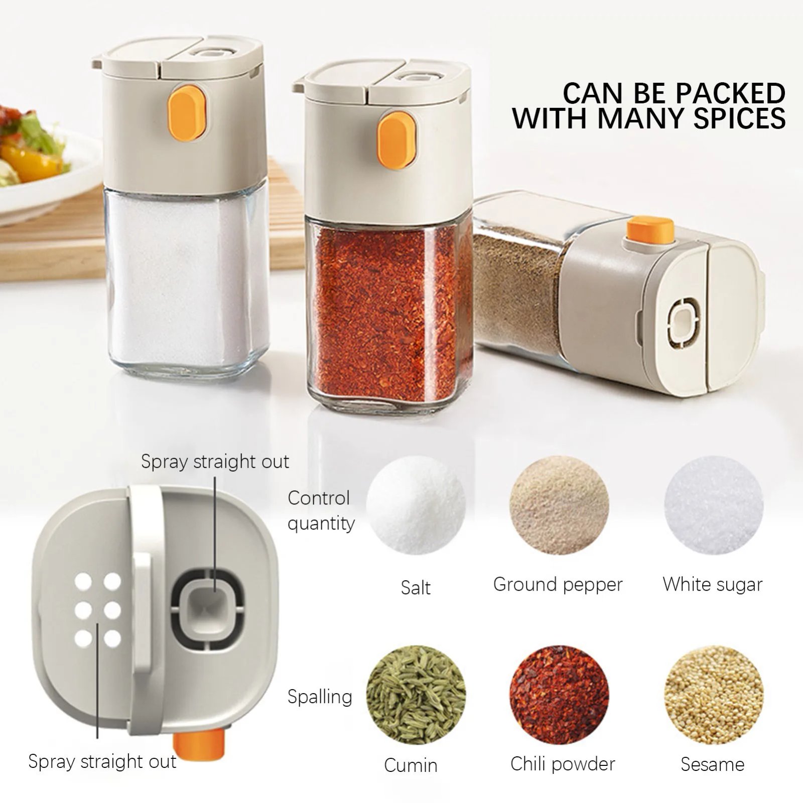 180ml Glass Salt Shaker Spice Jars Salt Sugar Pepper Shaker Box Reusable Sealing Measuring Seasoning Jar BBQ Kitchen Accessories