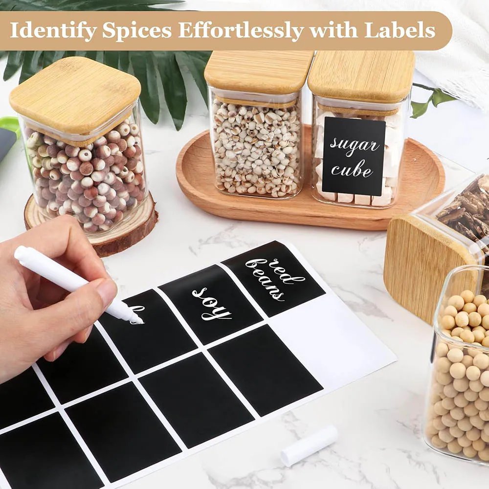 9Oz Glass Spice Jars with Bamboo Lids-Small Square Storage Jars Clear Pantry Glass Canister for Kitchen Coffee Sugar Flour