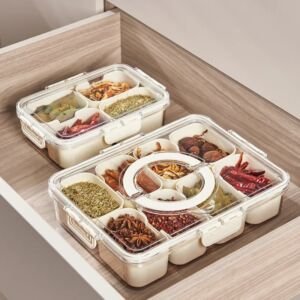 Küchen-Gewürzaufbewahrungsbox – Integrierte Gewürzdose mit mehreren Fächern, versiegelter Tank, feuchtigkeitsdichter Salzbehälter, Küchenbedarf 2025.