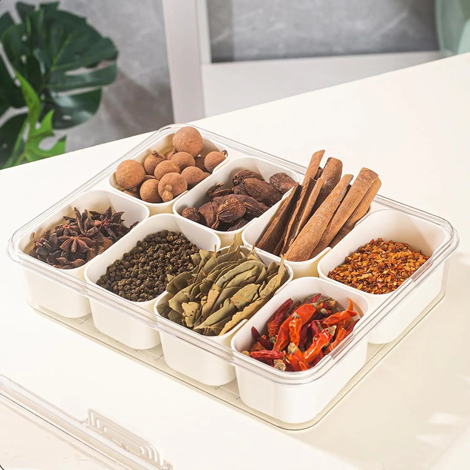 Kitchen Seasoning Storage Box Spice Box Integrated Multi Grid Storage Sealed Tank Moisture-Proof Salt Tank Kitchen Supplies 2025