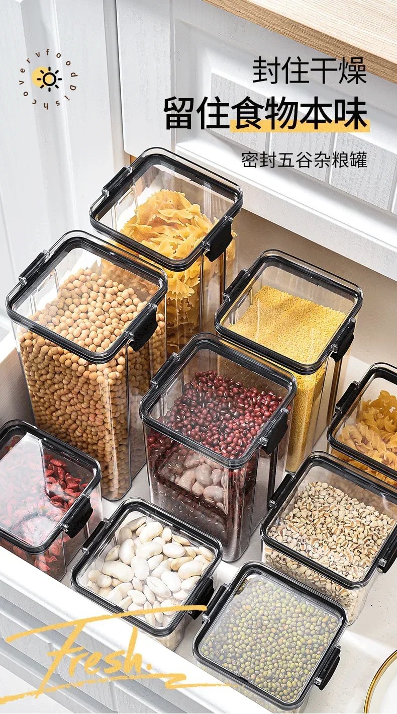 460-1800ml Sets Stackable Kitchen Sealed Jar Plastic Food Storage Box Multigrain Tank Bottle Dried Fruit Tea Storage Containers