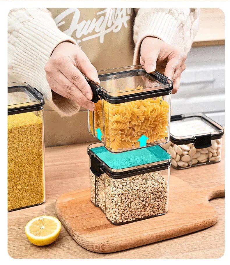 460-1800ml Sets Stackable Kitchen Sealed Jar Plastic Food Storage Box Multigrain Tank Bottle Dried Fruit Tea Storage Containers