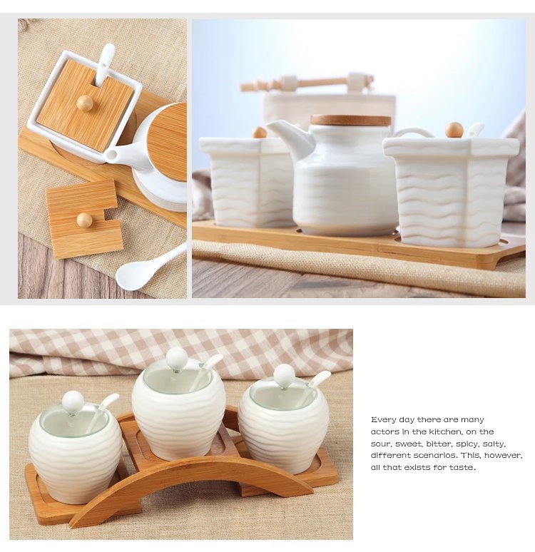 Ceramic Seasoning Jars with Wooden Lid Salt Shakers Kitchen Supplies White Spice Organizer Canister Spoon Set White Sugar Box Ceramic Seasoning Jars with Wooden Lid Salt Shakers Kitchen Supplies White Spice Organizer Canister Spoon Set White Sugar Box