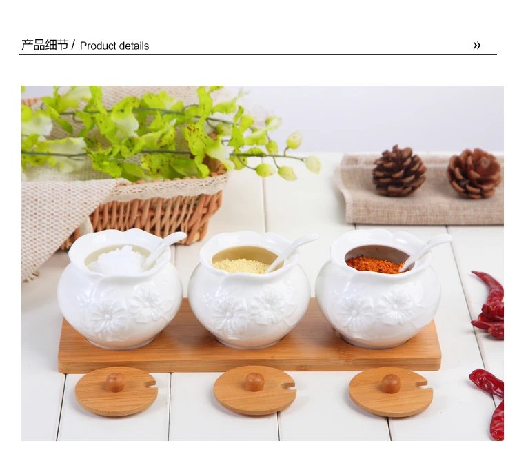 Ceramic Seasoning Jars with Wooden Lid Salt Shakers Kitchen Supplies White Spice Organizer Canister Spoon Set White Sugar Box Ceramic Seasoning Jars with Wooden Lid Salt Shakers Kitchen Supplies White Spice Organizer Canister Spoon Set White Sugar Box