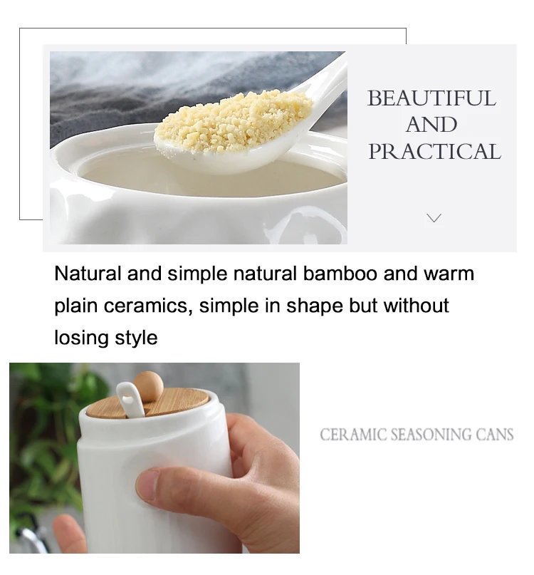 Ceramic Seasoning Jars with Wooden Lid Salt Shakers Kitchen Supplies White Spice Organizer Canister Spoon Set White Sugar Box Ceramic Seasoning Jars with Wooden Lid Salt Shakers Kitchen Supplies White Spice Organizer Canister Spoon Set White Sugar Box