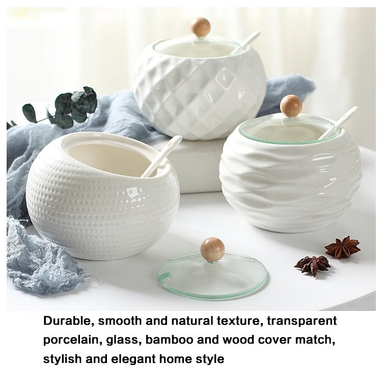 Ceramic Seasoning Jars with Wooden Lid Salt Shakers Kitchen Supplies White Spice Organizer Canister Spoon Set White Sugar Box Ceramic Seasoning Jars with Wooden Lid Salt Shakers Kitchen Supplies White Spice Organizer Canister Spoon Set White Sugar Box