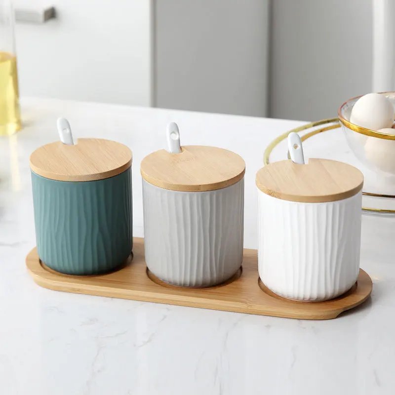 Ceramic Seasoning Jars with Wooden Lid Salt Shakers Kitchen Supplies White Spice Organizer Canister Spoon Set White Sugar Box Ceramic Seasoning Jars with Wooden Lid Salt Shakers Kitchen Supplies White Spice Organizer Canister Spoon Set White Sugar Box