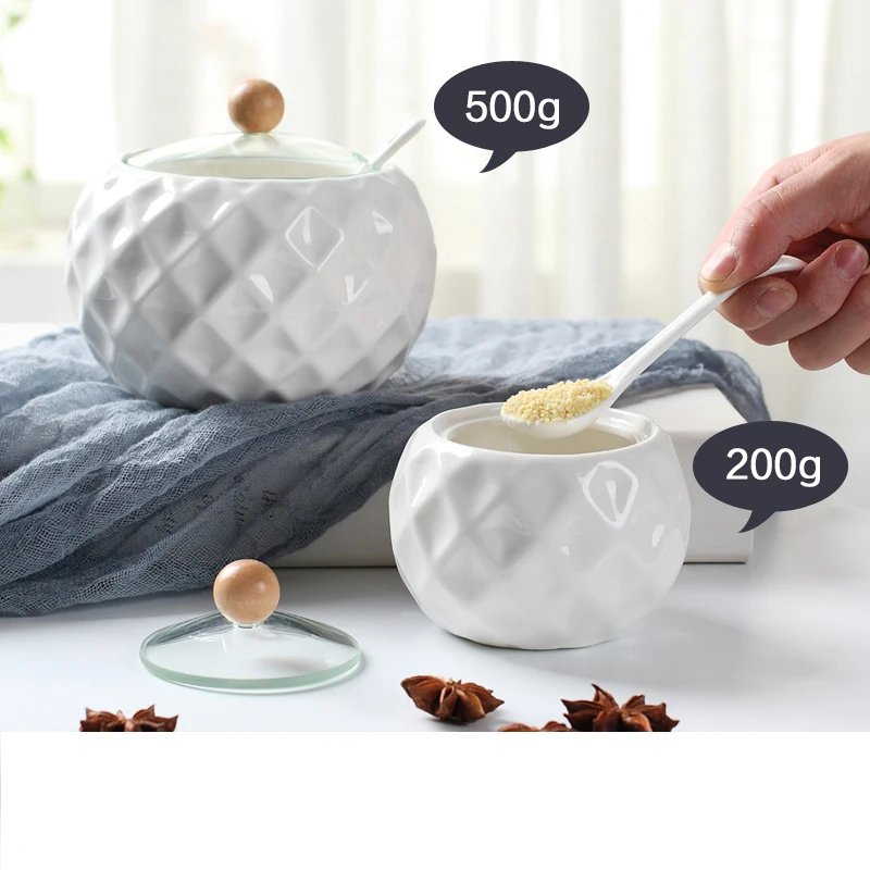 Ceramic Seasoning Jars with Wooden Lid Salt Shakers Kitchen Supplies White Spice Organizer Canister Spoon Set White Sugar Box Ceramic Seasoning Jars with Wooden Lid Salt Shakers Kitchen Supplies White Spice Organizer Canister Spoon Set White Sugar Box