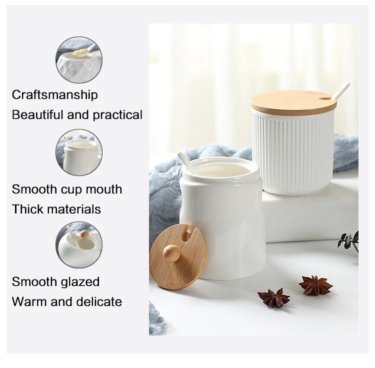 Ceramic Seasoning Jars with Wooden Lid Salt Shakers Kitchen Supplies White Spice Organizer Canister Spoon Set White Sugar Box Ceramic Seasoning Jars with Wooden Lid Salt Shakers Kitchen Supplies White Spice Organizer Canister Spoon Set White Sugar Box